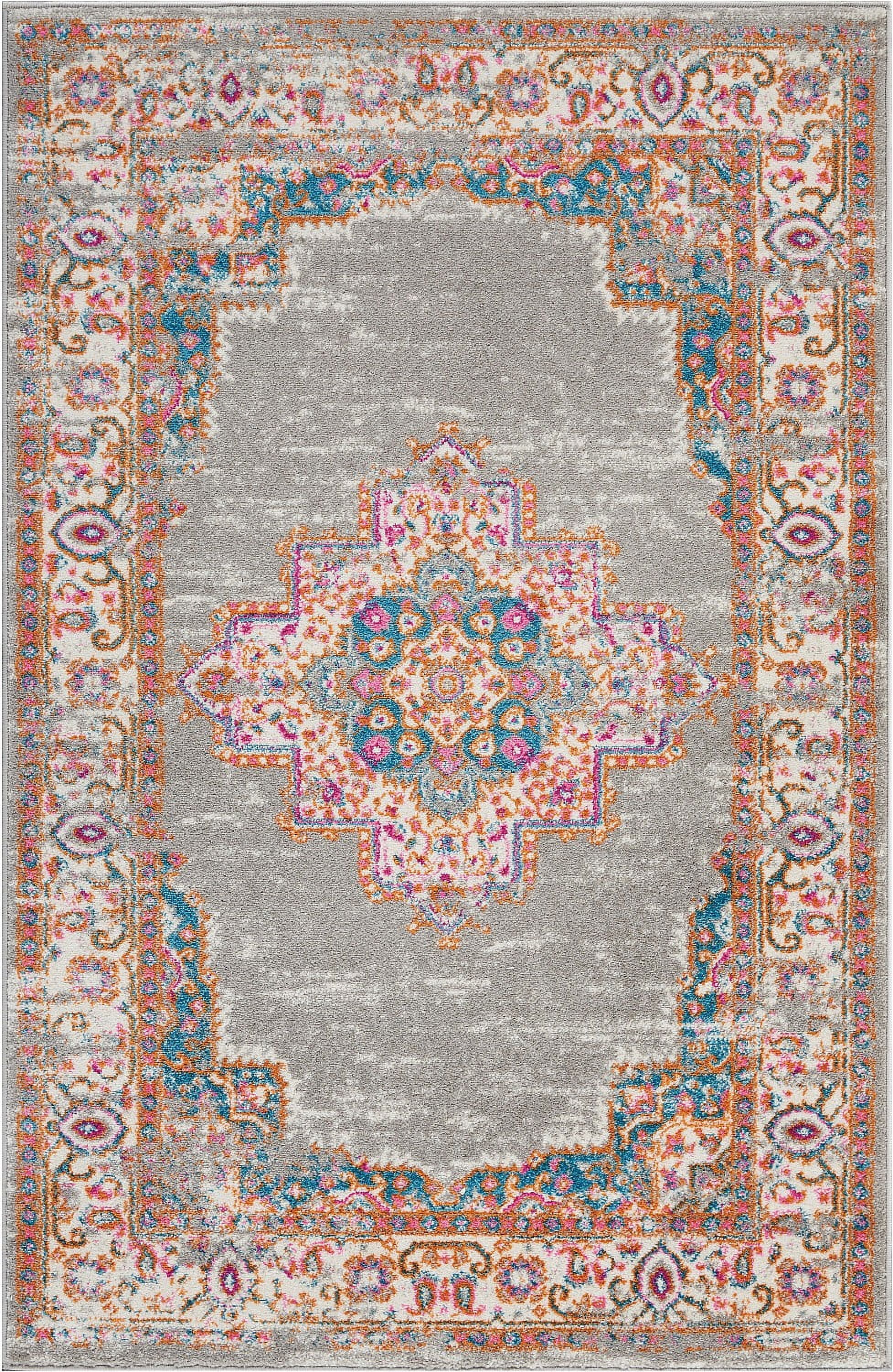 Medium Gray Geometric Synthetic Stain-resistant Rug