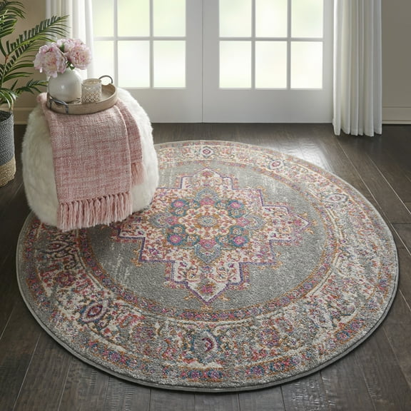 Nourison Passion Persian Grey 4' x ROUND Area Rug, (4 Round)