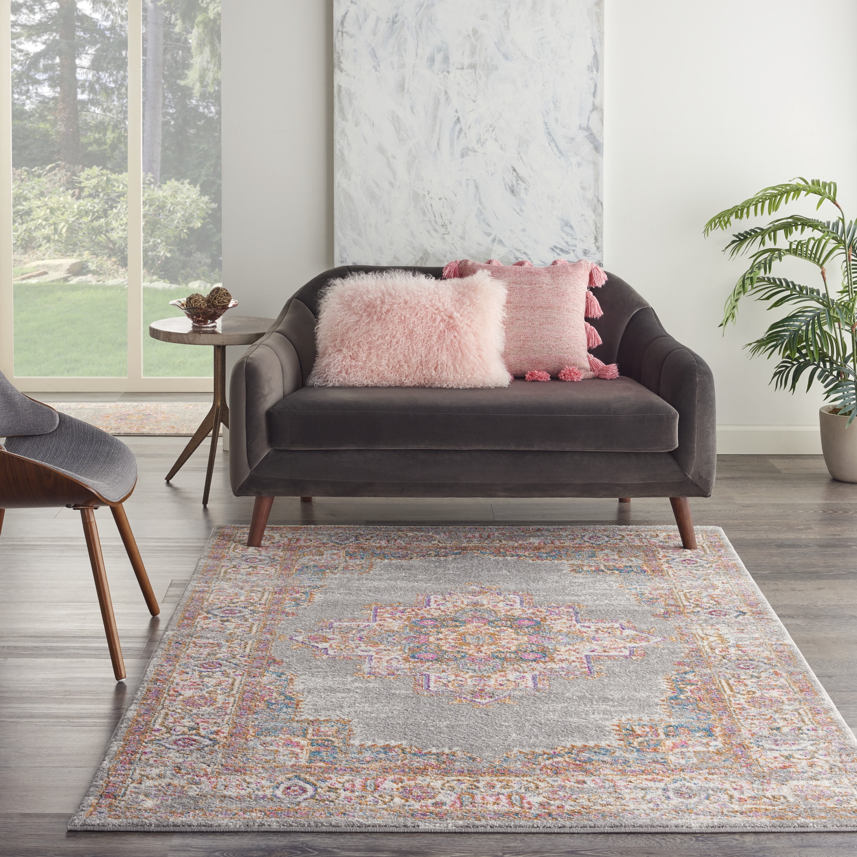 Gray Geometric Synthetic Boho-Chic Area Rug