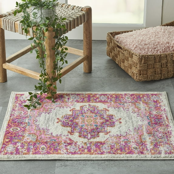 Nourison Passion Persian Ivory/Fuchsia 1'10" x 2'10" Area Rug, (2x2)