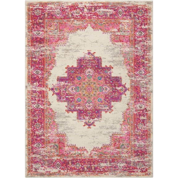 Nourison Passion Medallion Bohemian Indoor Rug Ivory/Fuchsia 5'3" x 7'3"