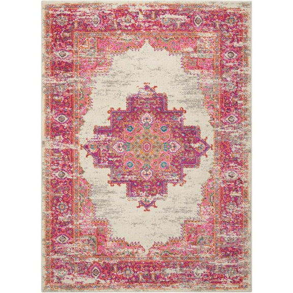 Nourison Passion Persian Ivory/Fuchsia 5'3" x 7'3" Area Rug, (5x7)