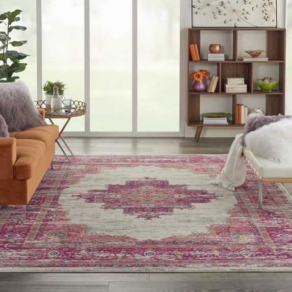 Nourison Passion Persian Ivory/Fuchsia 6'7" x 9'6" Area Rug, (7x10)
