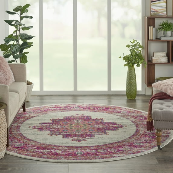 Nourison Passion Persian Ivory/Fuchsia 8' x ROUND Area Rug, (8 Round)