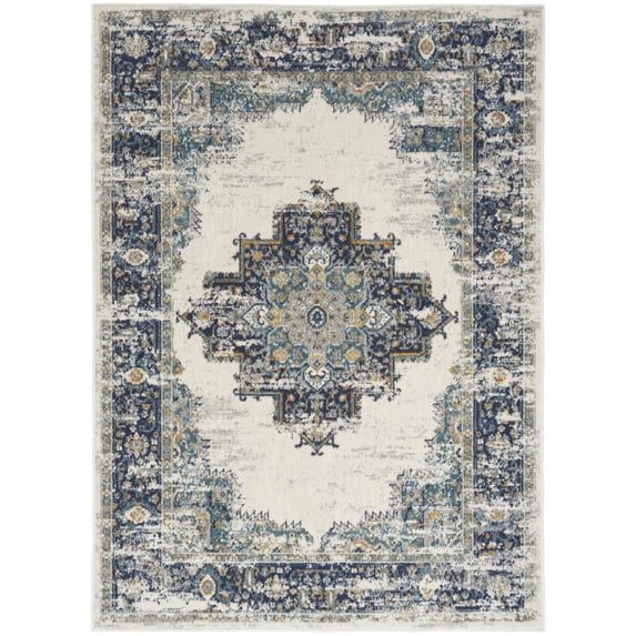 Nourison Passion Persian Ivory/Grey/Blue 5'3" x 7'3" Area Rug, (5x7)