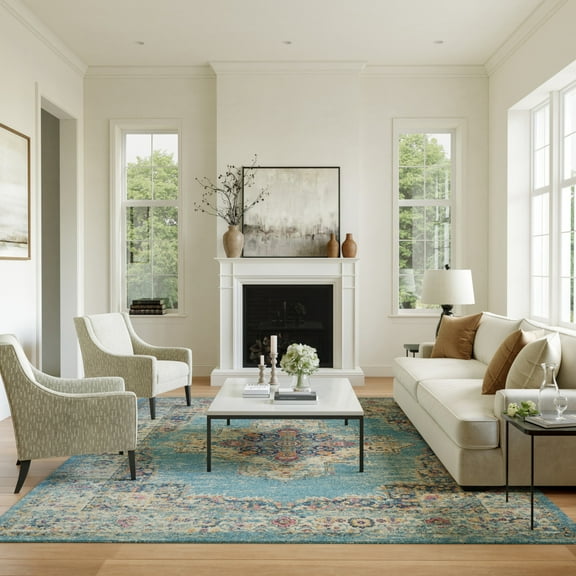 Nourison Passion Persian Light Blue 9' x 12' Area Rug, (9x12)