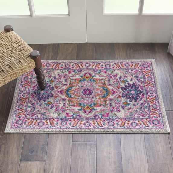Nourison Passion Persian Light Grey/Pink 1'10" x 2'10" Area Rug, (2x2)