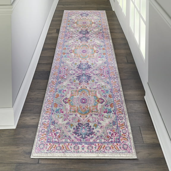 Nourison Passion Persian Light Grey/Pink 1'10" x 6' Area Rug, (2x6)