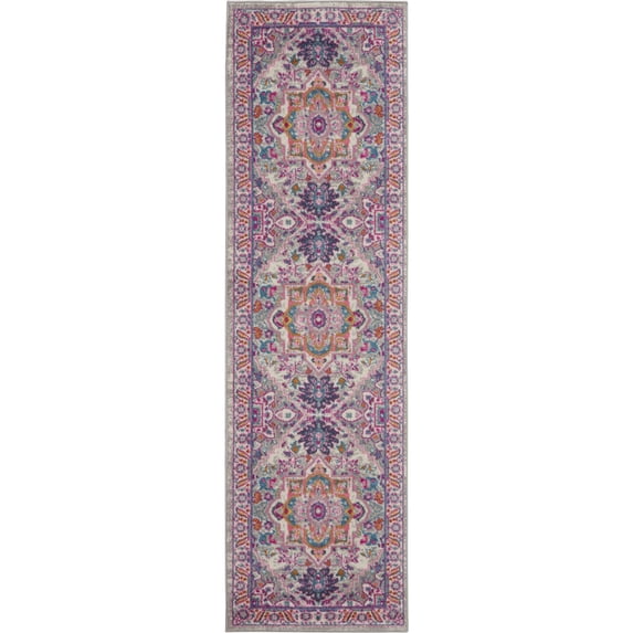 Nourison Passion Persian Light Grey/Pink 2'2" x 7'6" Area Rug, (2x8)