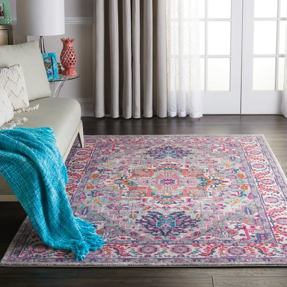 Nourison Passion Persian Light Grey/Pink 3'9" x 5'9" Area Rug, (4x6)