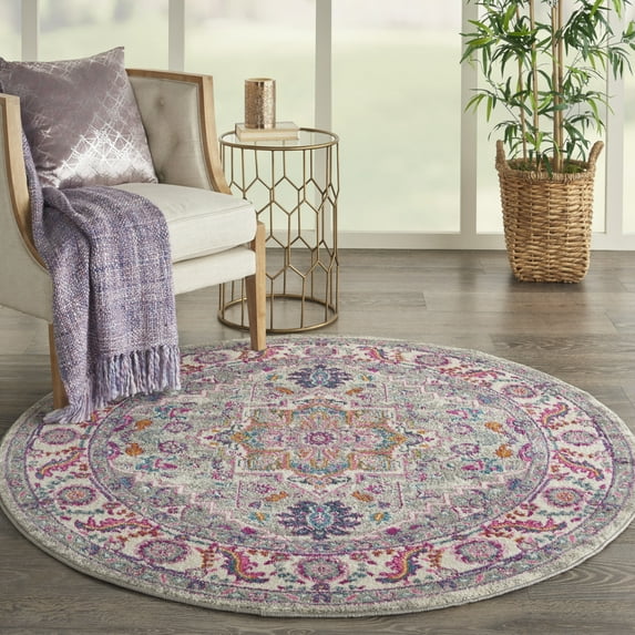 Nourison Passion Persian Light Grey/Pink 5'3" x round Area Rug, (5 Round)