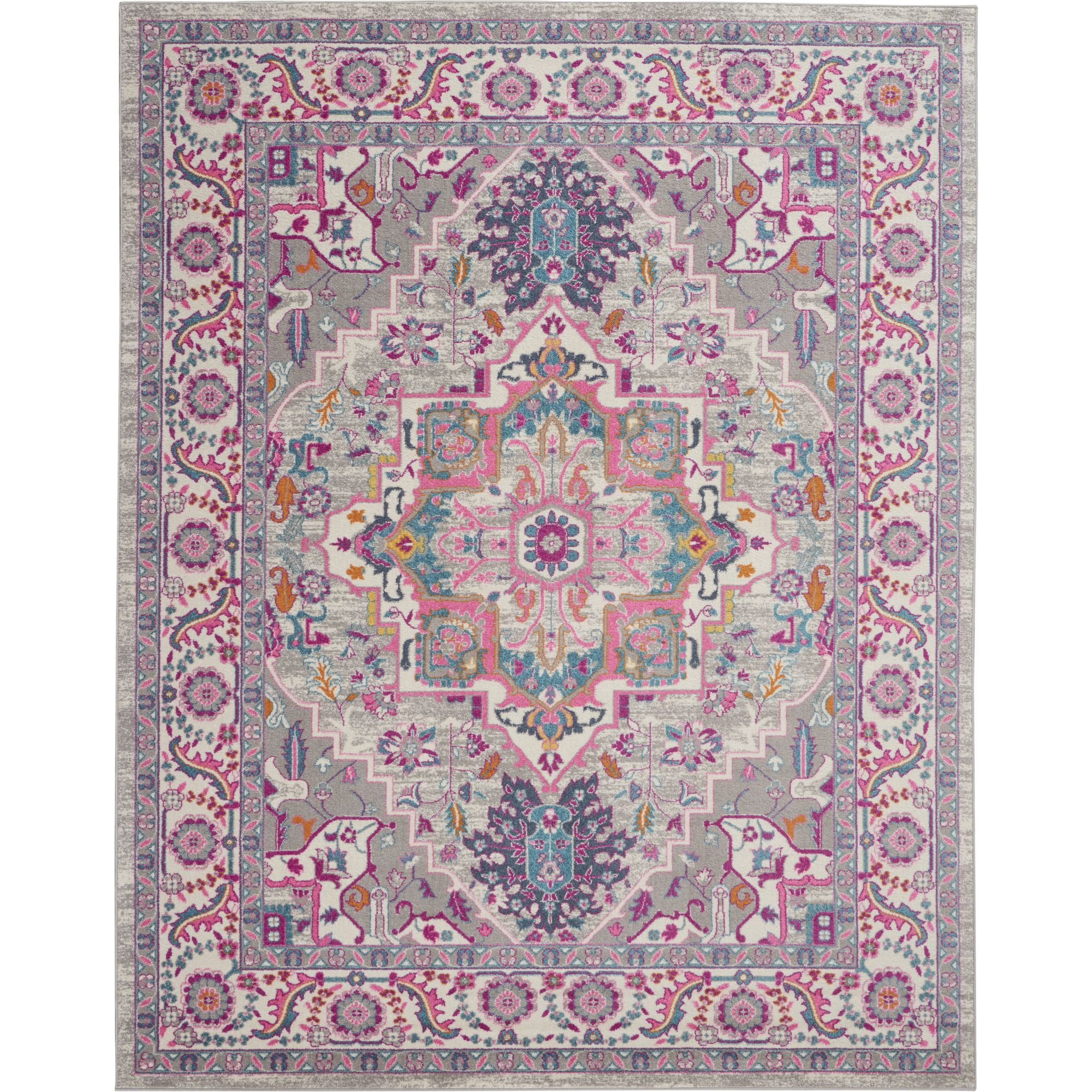 Nourison Passion Persian Light Grey/Pink 6'7" x 9'6" Area Rug, (7x10)