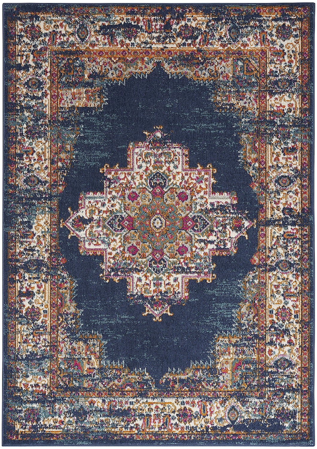 Elysian Blooms Blue Floral 5' x 7' Easy-Care Synthetic Rug