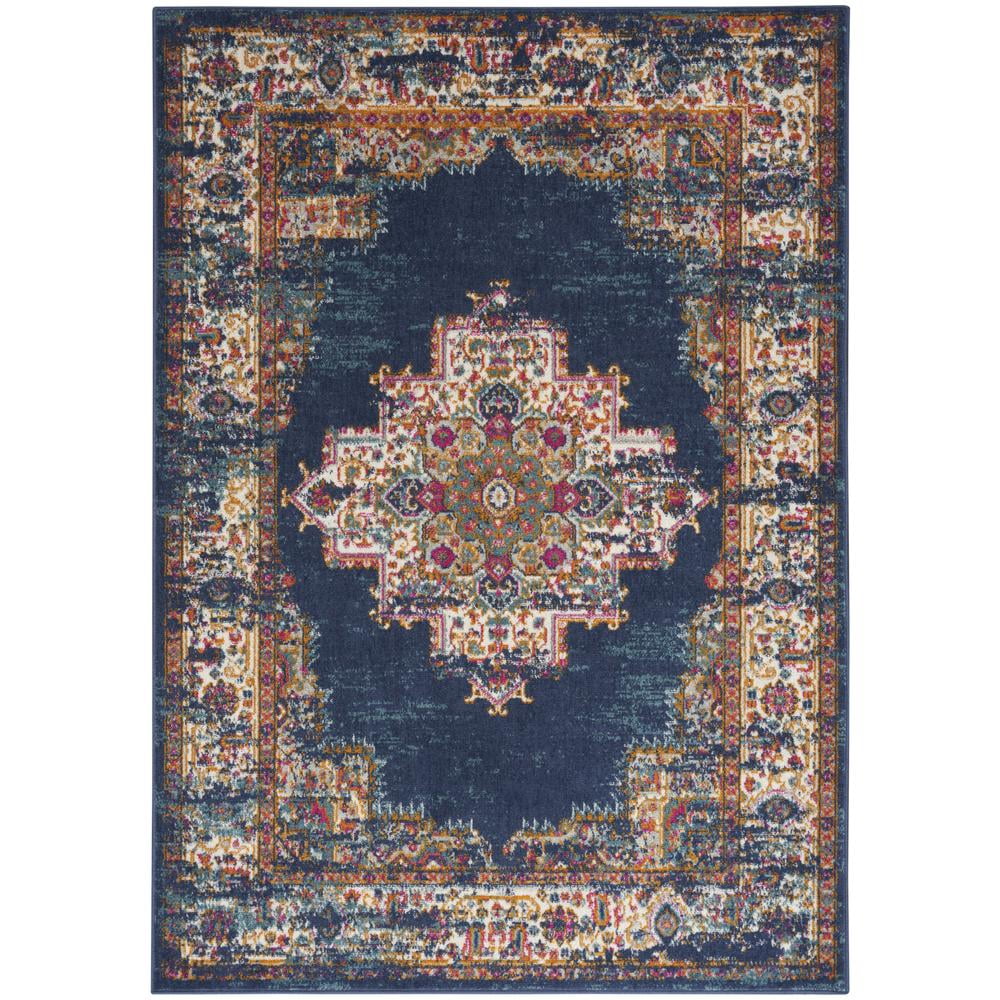 Elysian Blooms Blue Floral 5' x 7' Easy-Care Synthetic Rug