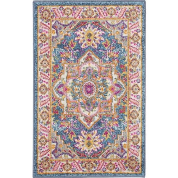 Nourison Passion Persian Teal Multicolor 1'10" x 2'10" Area Rug, (2x2)