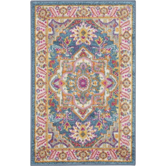 Nourison Passion Persian Teal Multicolor 1'10" x 2'10" Area Rug, (2x2)