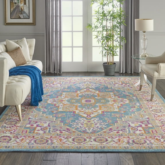 Nourison Passion Persian Teal Multicolor 9' x 12' Area Rug, (9x12)