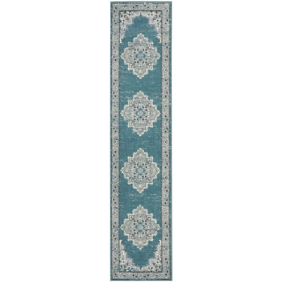 Nourison Passion Persian Turquoise Grey 2'2" x 10' Area Rug, (2x10)