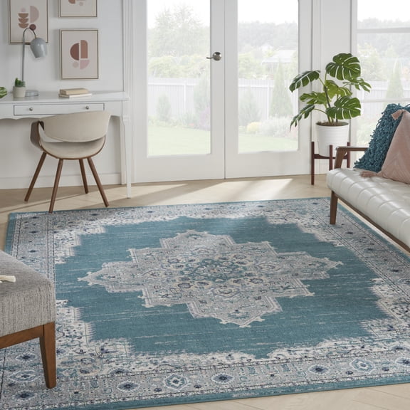 Nourison Passion Persian Turquoise Grey 8' x 10' Area Rug, (8x10)