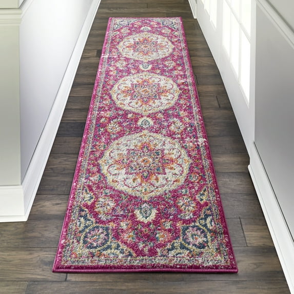 Nourison Passion Pink 1'10" x 6' Area Rug, Traditional, Persian, Bed Room, Living Room, Dining Room, Kitchen, , Easy Cleaning, Non Shedding (6' Runner)