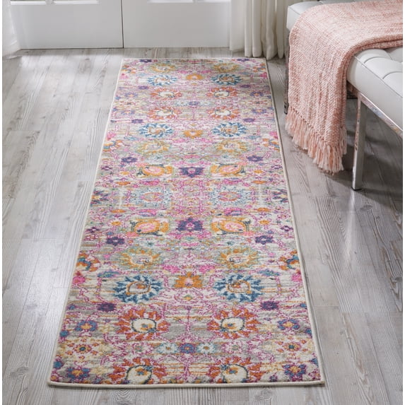 Nourison Passion Silver 2'2" x 10' Area Rug, Boho, Moroccan, Bed Room, Living Room, Dining Room, Kitchen, , Easy Cleaning, Non Shedding (10' Runner)