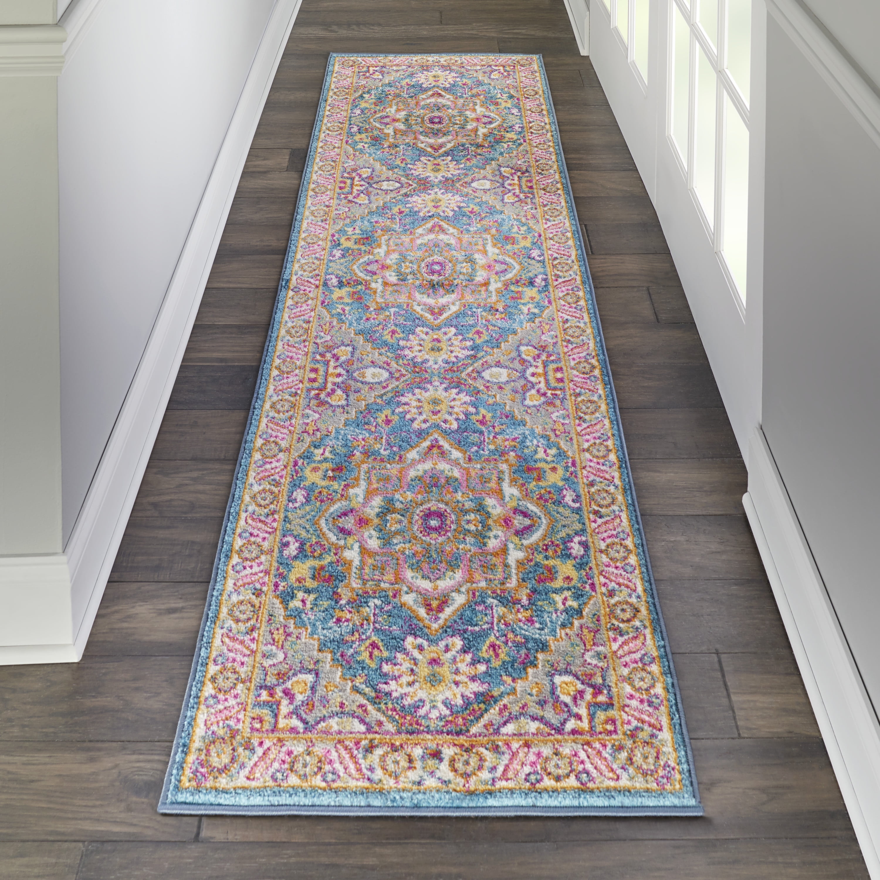 Nourison Passion Teal Multicolor 2'2" x 10' Area Rug, Boho, Transitional, Bed Room, Living Room, Dining Room, Kitchen, , Easy Cleaning, Non Shedding (10' Runner)