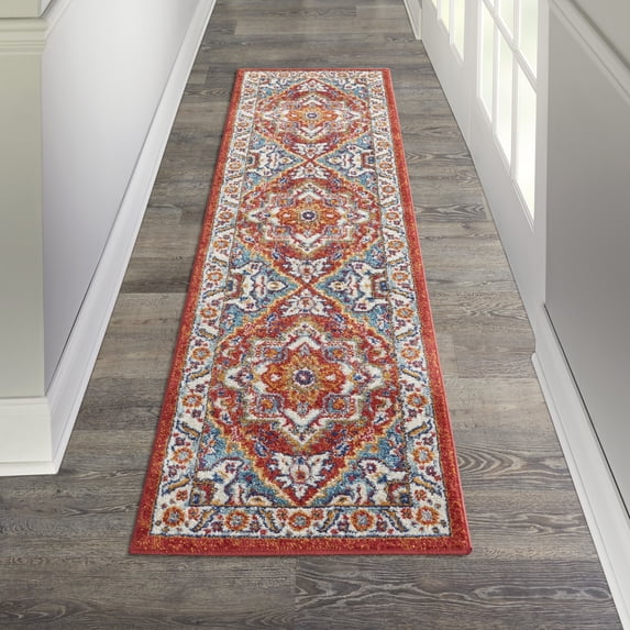 Nourison Passion Traditional Red Multi Colored 2'2" x 7'6" Area Rug, (2x8)