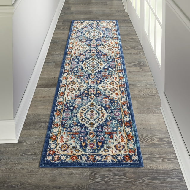 Nourison Passion Transitional Blue/Multicolor 2'2" x 7'6" Area Rug, (2x8)