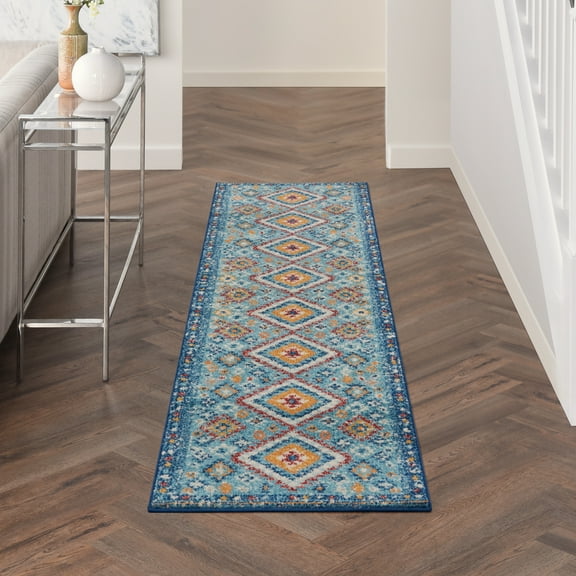 Nourison Passion Transitional Blue/Multicolor 2'2" x 7'6" Area Rug, (2x8)