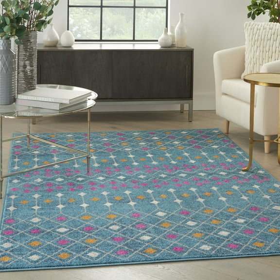 Nourison Passion Transitional Blue/Multicolor 5'3" x 7'3" Area Rug, (5x7)