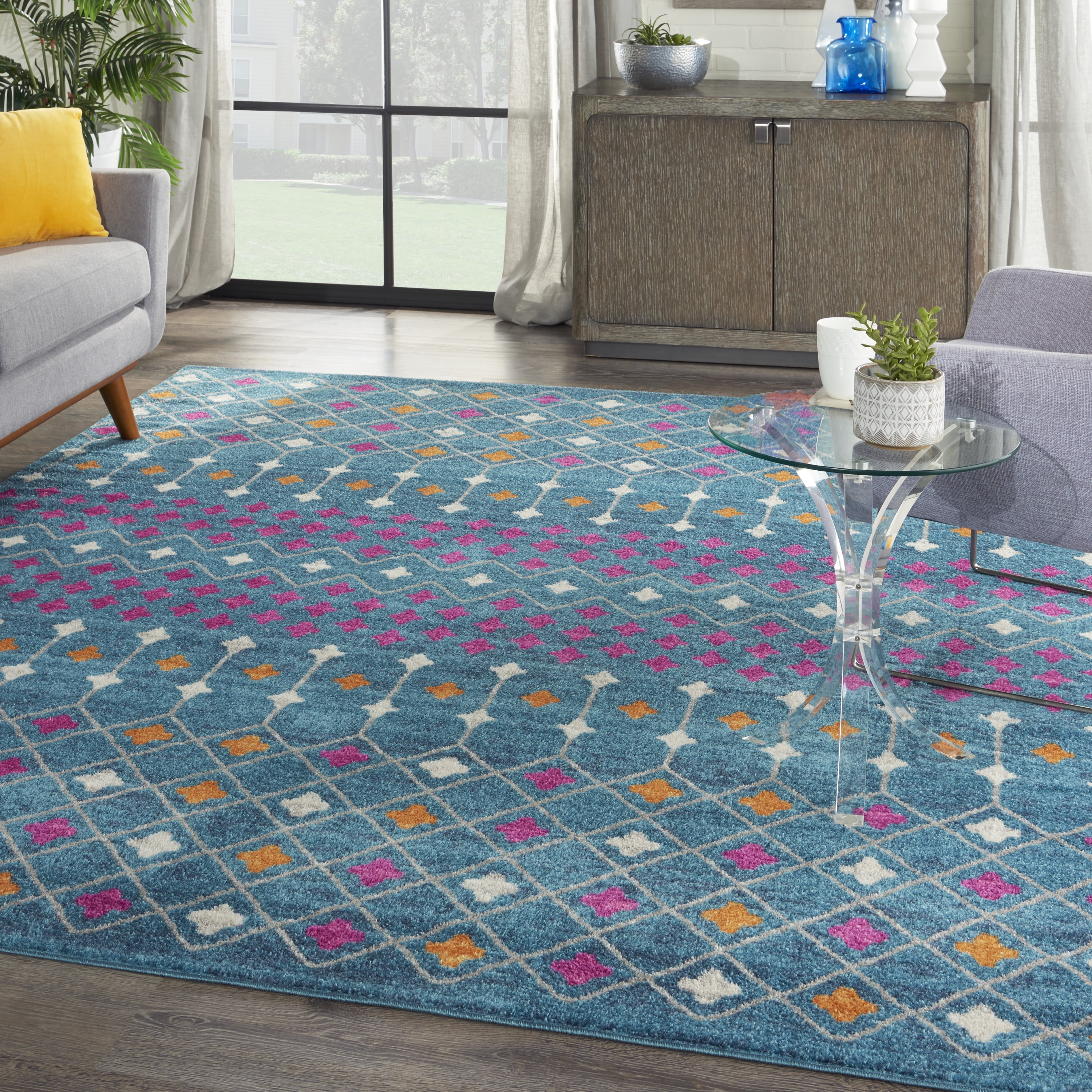 Handmade Blue and Multicolor Geometric Synthetic Area Rug
