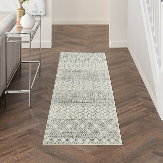 Nourison Passion Transitional Ivory/Grey 2'2" x 7'6" Area Rug, (2x8)