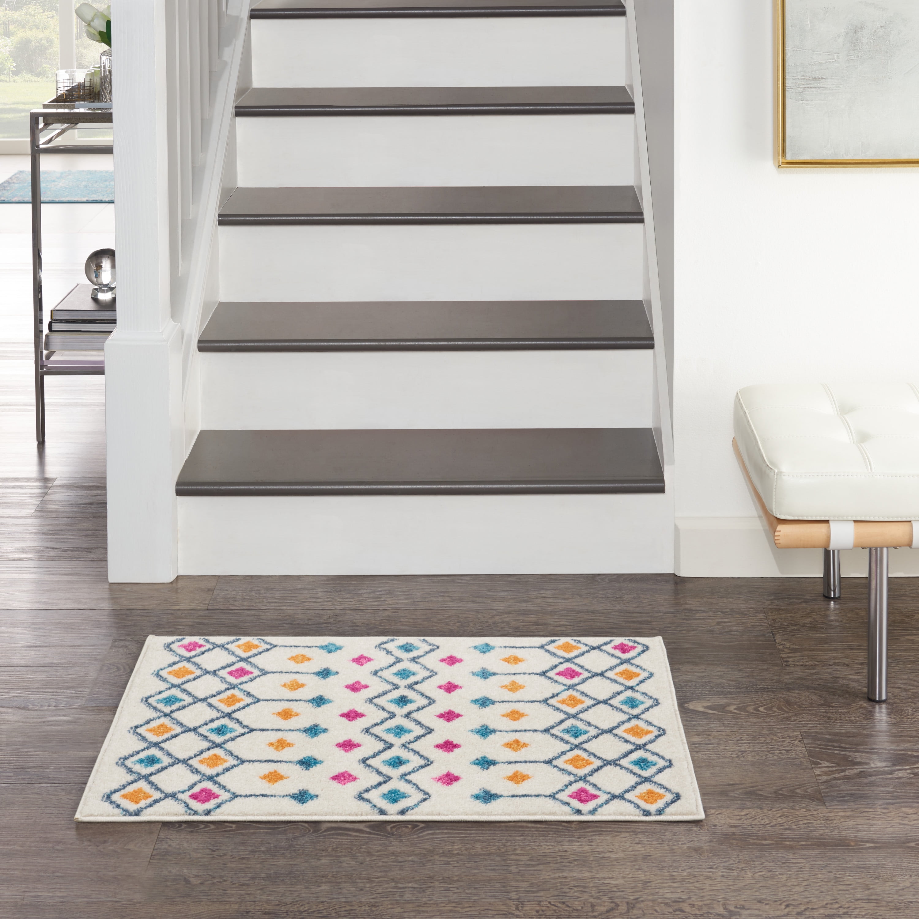 Area Rug Multicolor Geometric Nourison Passion Ivory Multi 2x3 Area Rug, Colorful Geometric Tribal ...