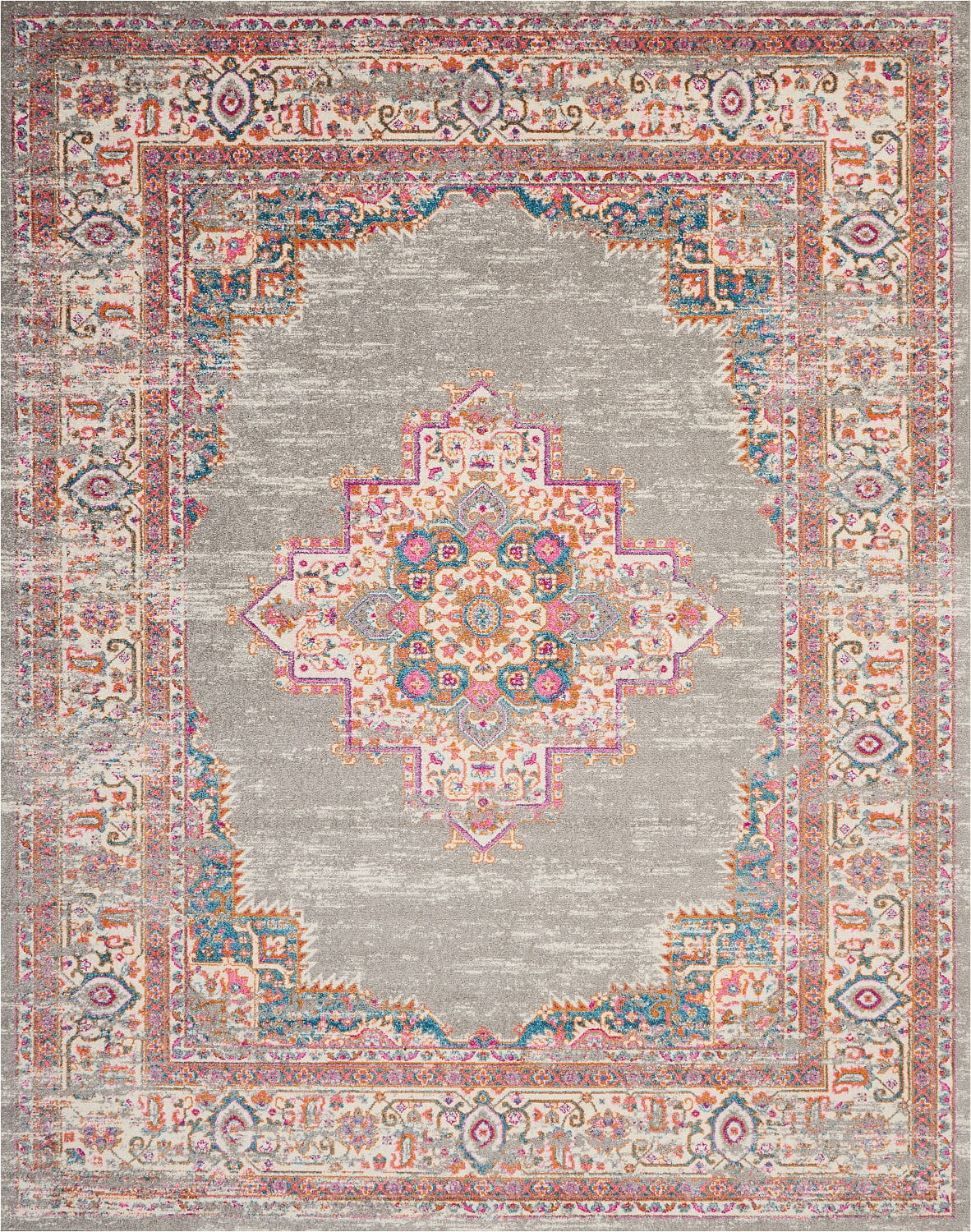 Bohemian Bliss Blue Geometric 9' x 12' Easy-Care Area Rug