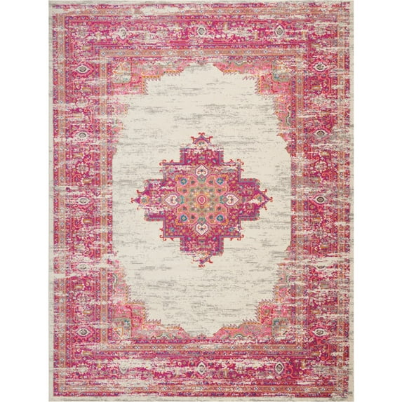 Nourison Passion Vintage Bordered Ivory/Fuchsia Area Rug