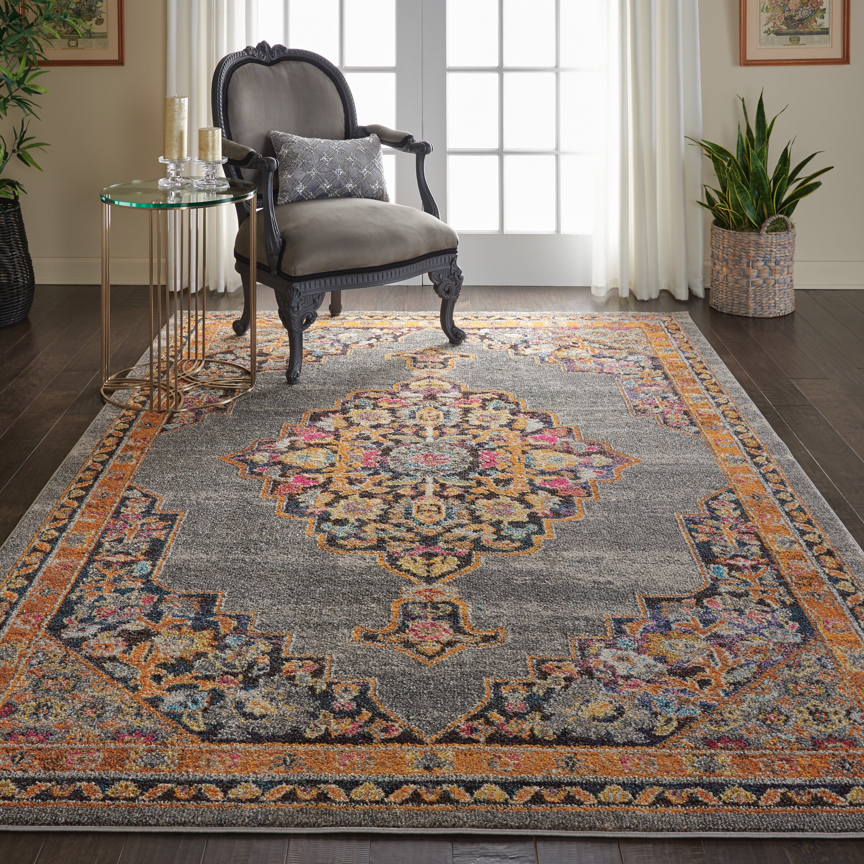 Gray and Multicolor Synthetic Medallion 6' x 9' Area Rug