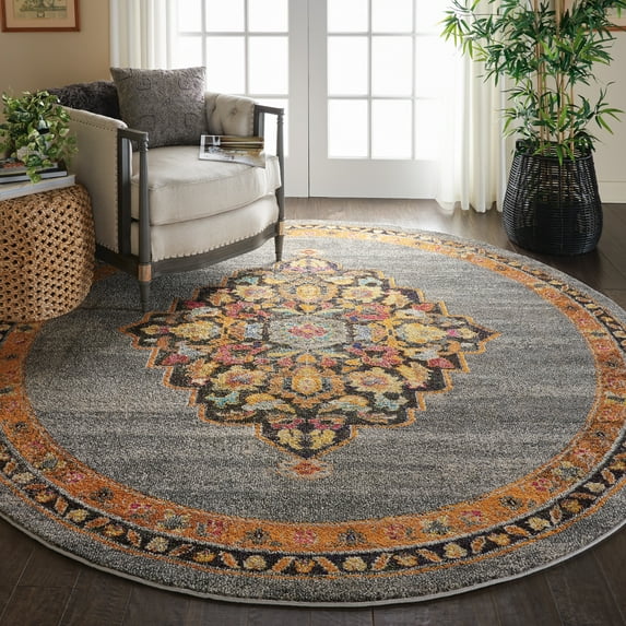Nourison Passionate Persian Grey 7'10" x ROUND Area Rug, (8 Round)