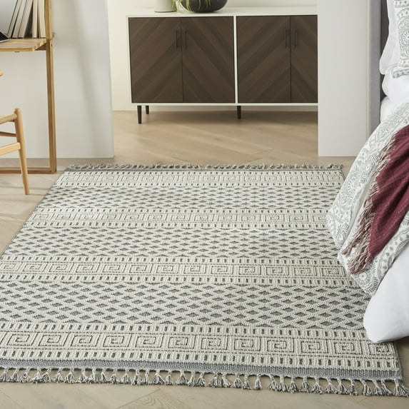 Nourison Paxton Modern & Contemporary Ivory/Slate 4' x 6'2" Area Rug, (4x8)