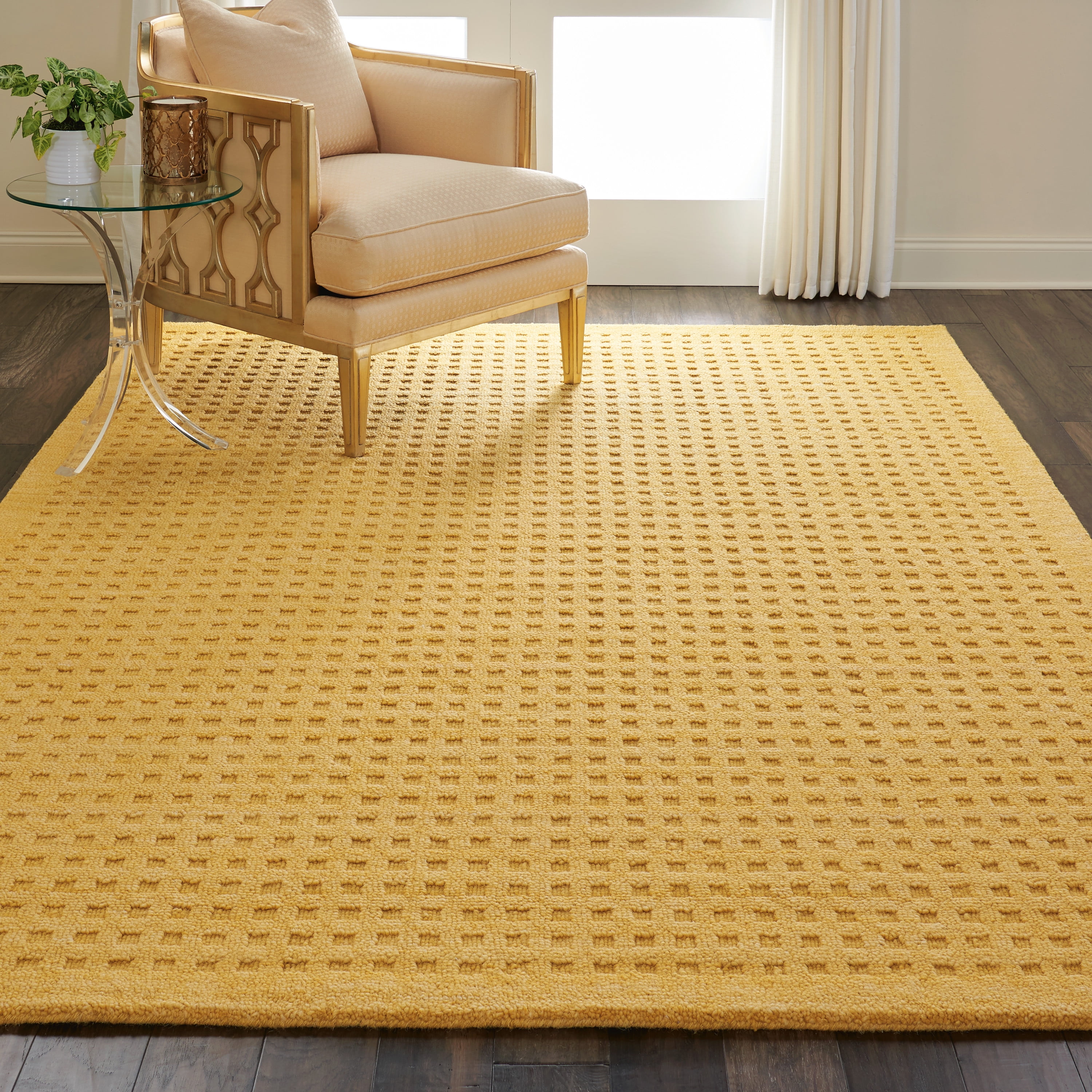 Nourison Perris Gold 8' x 10'6" Area Rug, Solid, Geometric, Easy Clean, Non Shedding, Living