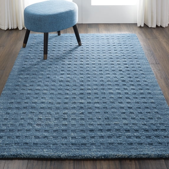 Nourison Perris Navy 3'9" x 5'9" Area Rug, Solid, Geometric, Easy Clean, Non Shedding, Living Room, Dining Room, Bedroom, Hallway, (4' x 6')