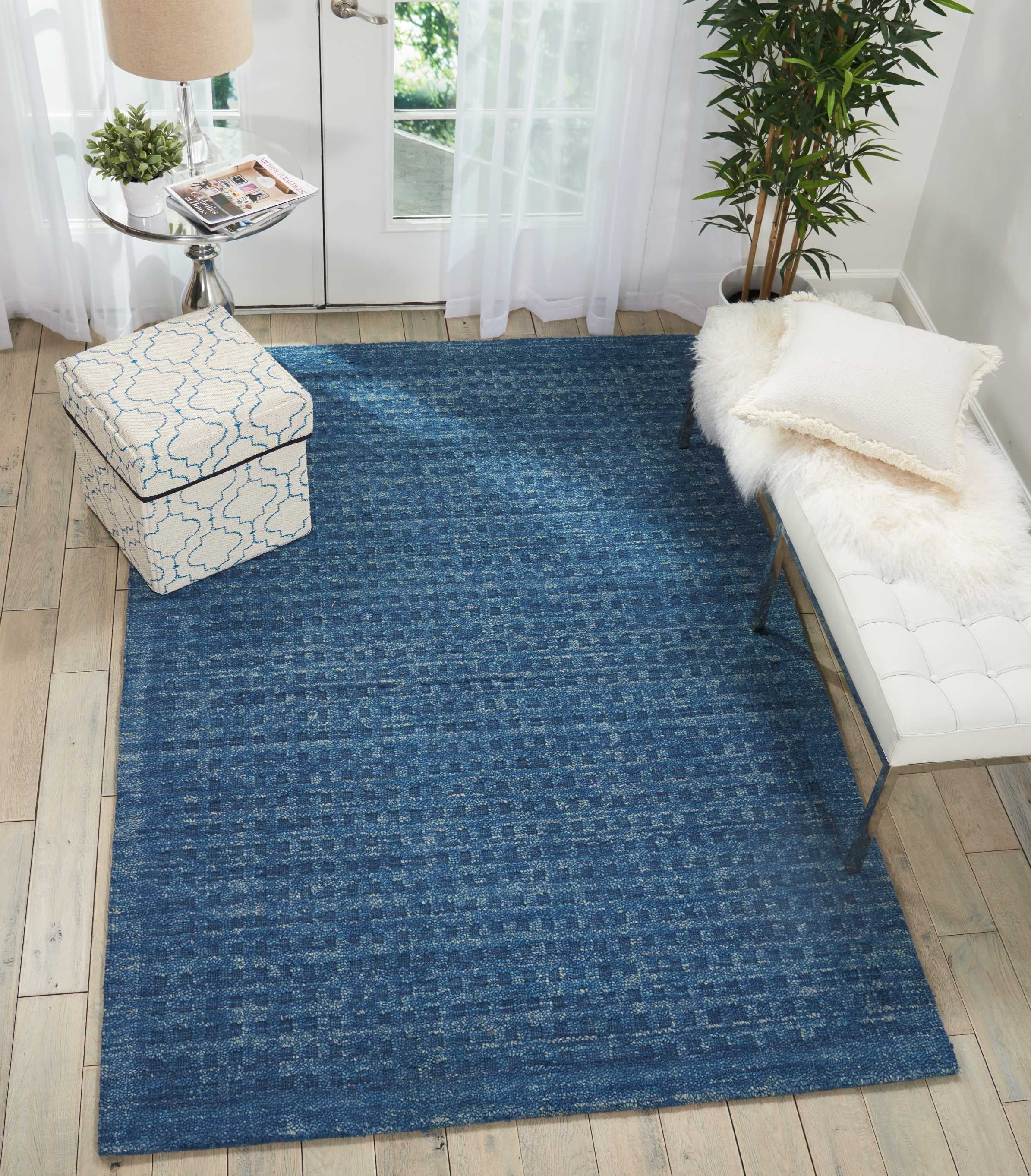 Handwoven Navy Wool Rectangular 8' x 10' Area Rug