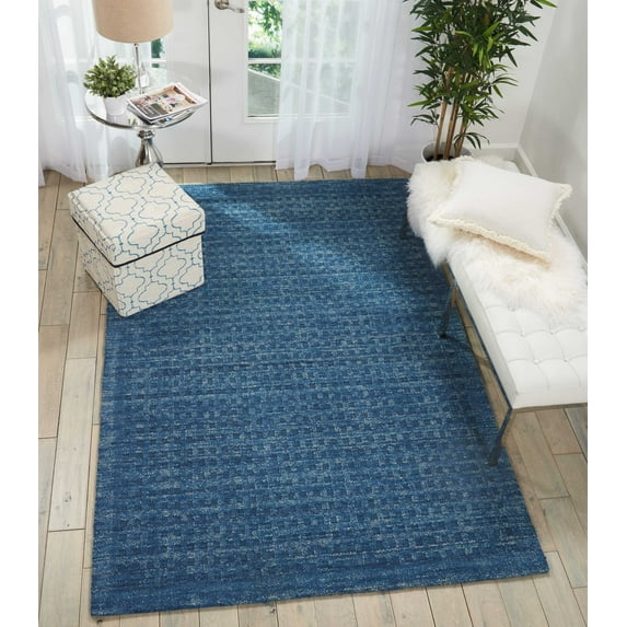 Nourison Perris Navy 8' x 10'6" Area Rug, Solid, Geometric, Easy Clean, Non Shedding, Living Room, Dining Room, Bedroom, Hallway, (8' x 11')