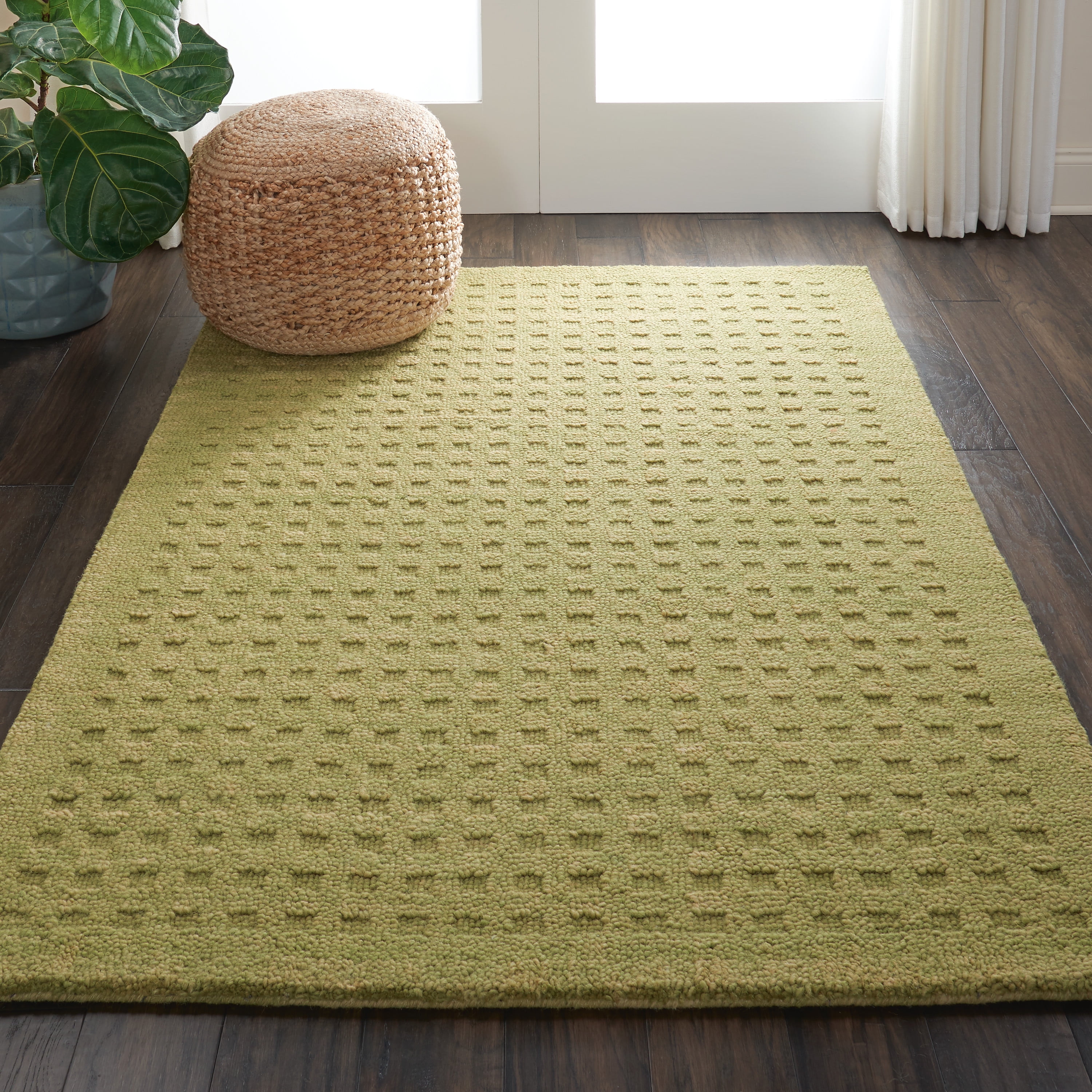 Artisan Shadowbox Green Wool 4' x 6' Rectangular Rug