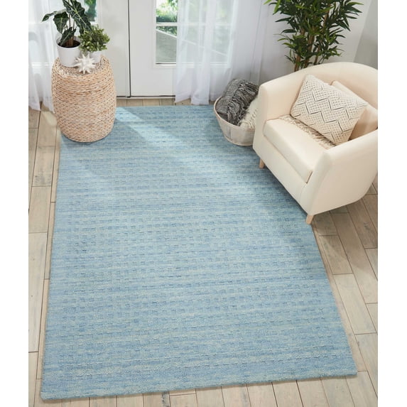 Nourison Perris Solid Sky Blue 6'6" x 9'6" Area Rug, (7x10)