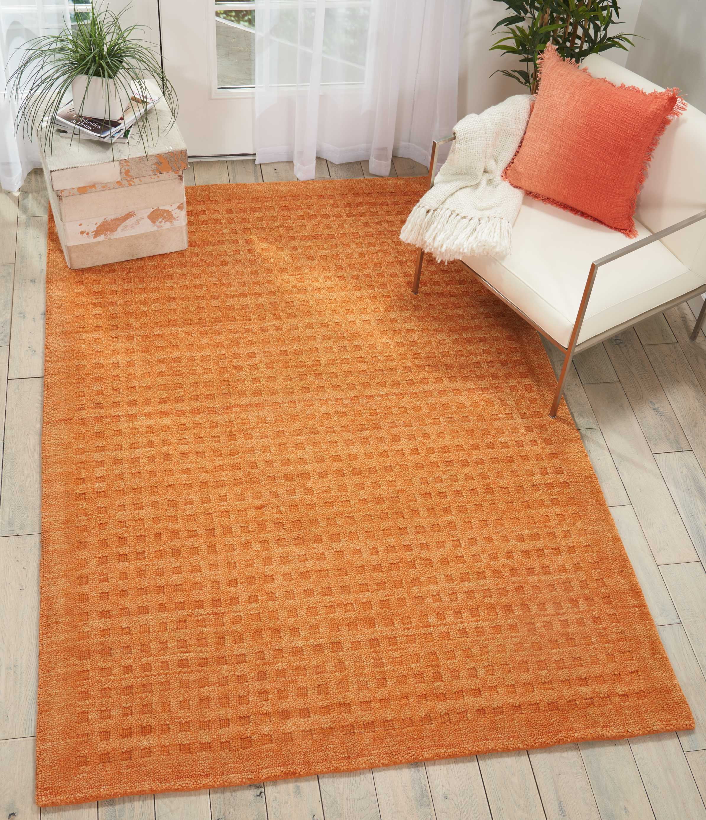 Sunset Orange Wool Rectangular Area Rug 8' x 10'