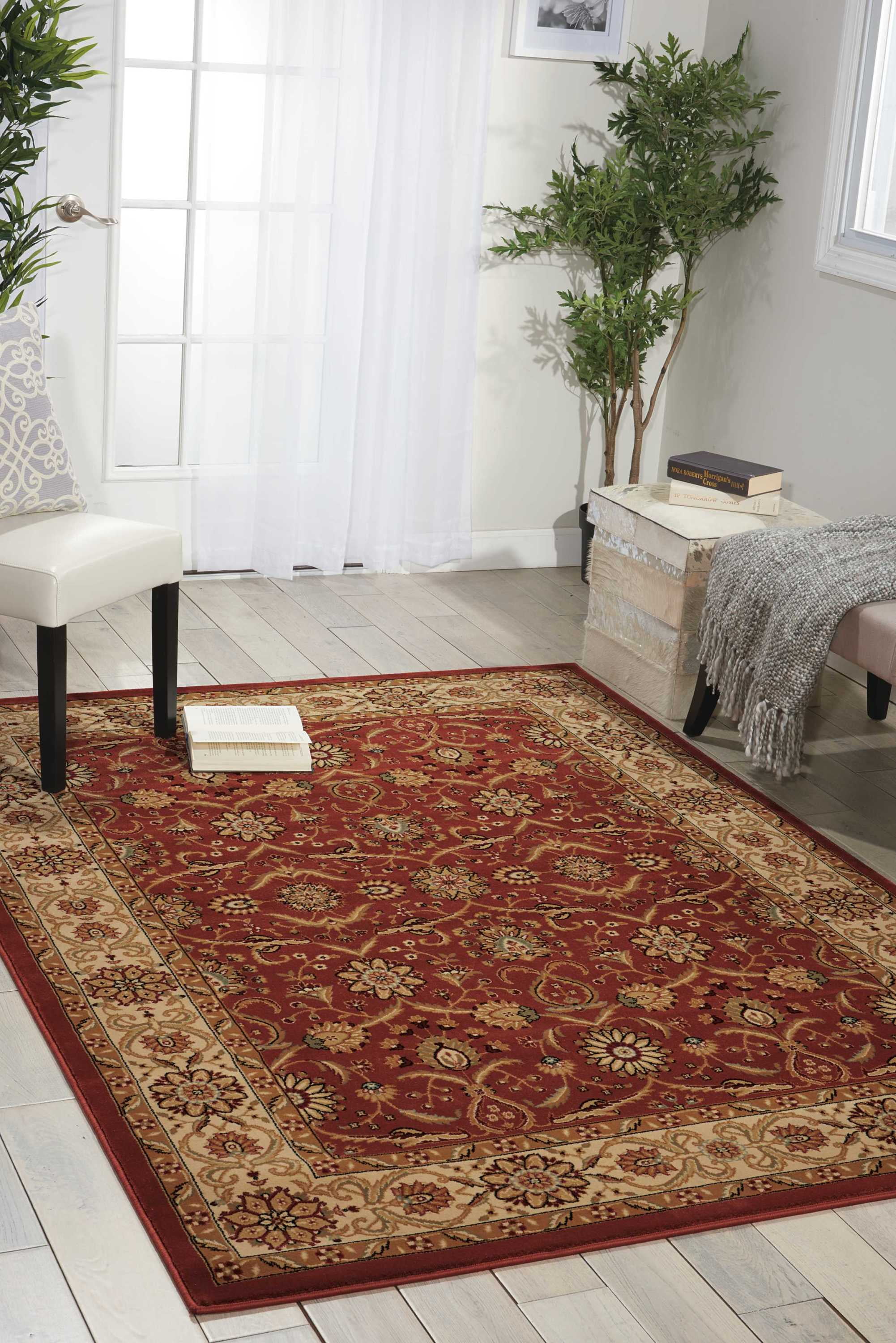 Brick and Beige Synthetic Persian Style Area Rug 7'10" x 10'6"