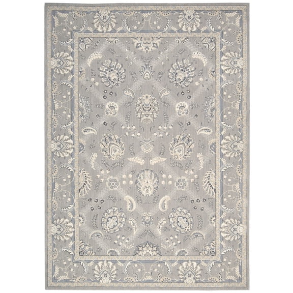 Nourison Persian Empire PE22 Area Rug Silver 5'3" x 7'5" Latex Free Wool,Synthetic,Viscose Border 6' x 9' Indoor Living Room