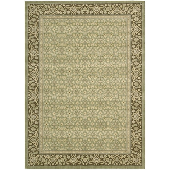 Nourison Persian Empire Traditional Floral Bordered Area Rug Green 2'3" x 8' Runner Latex Free Synthetic,Wool,Viscose Border 8' Runner Indoor,Runner