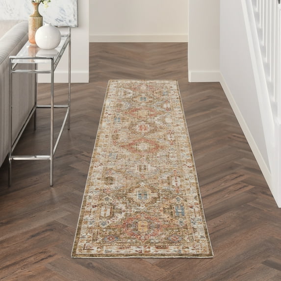Nourison Petra Green 2'3" x 10'2"Area Rug, Traditional, Persian, Easy Cleaning, Non Shedding, Bedroom, Living Room, Dining Room, Kitchen, (10' Runner)