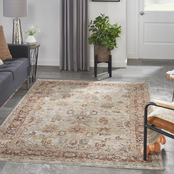 Nourison Petra Ivory 3'11" x 5'11"Area Rug, Traditional, Persian, Easy Cleaning, Non Shedding, Bedroom, Living Room, Dining Room, Kitchen, (4' x 6')